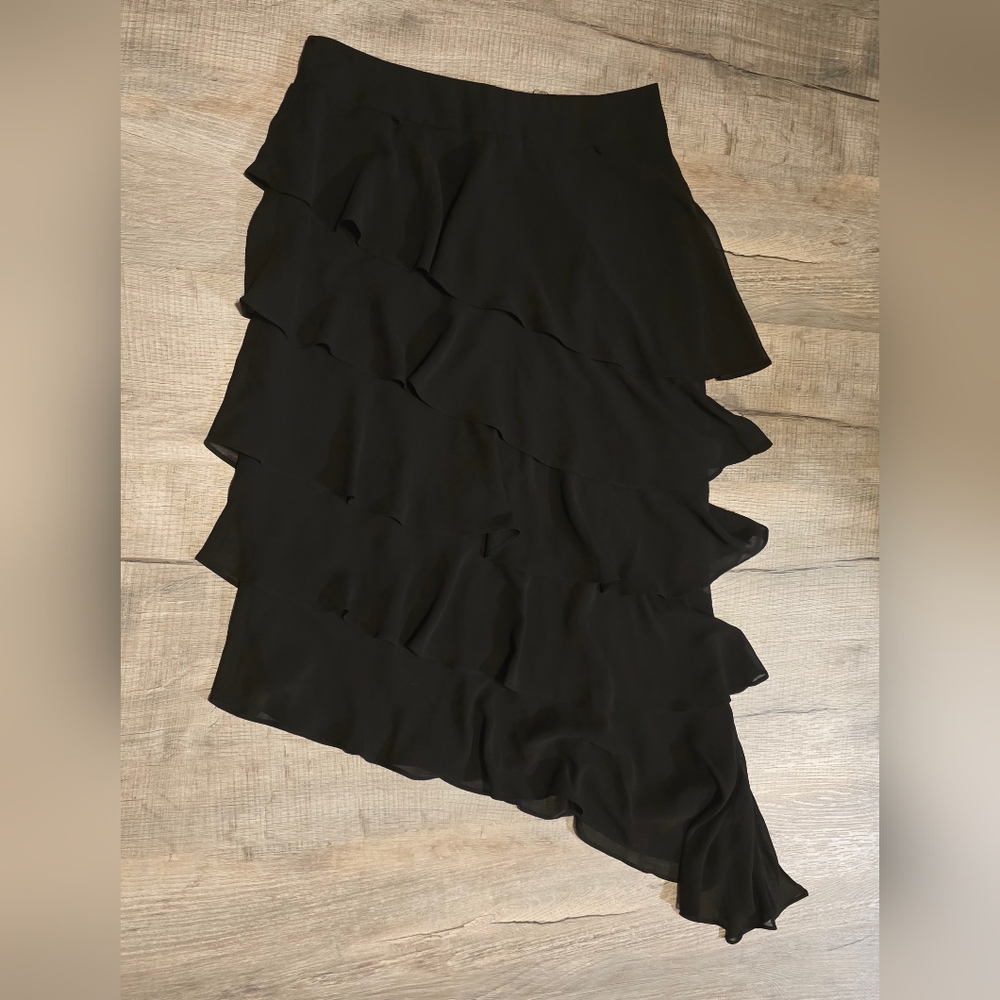 Sandra Darren Black Layered Midi Skirt Sz 8